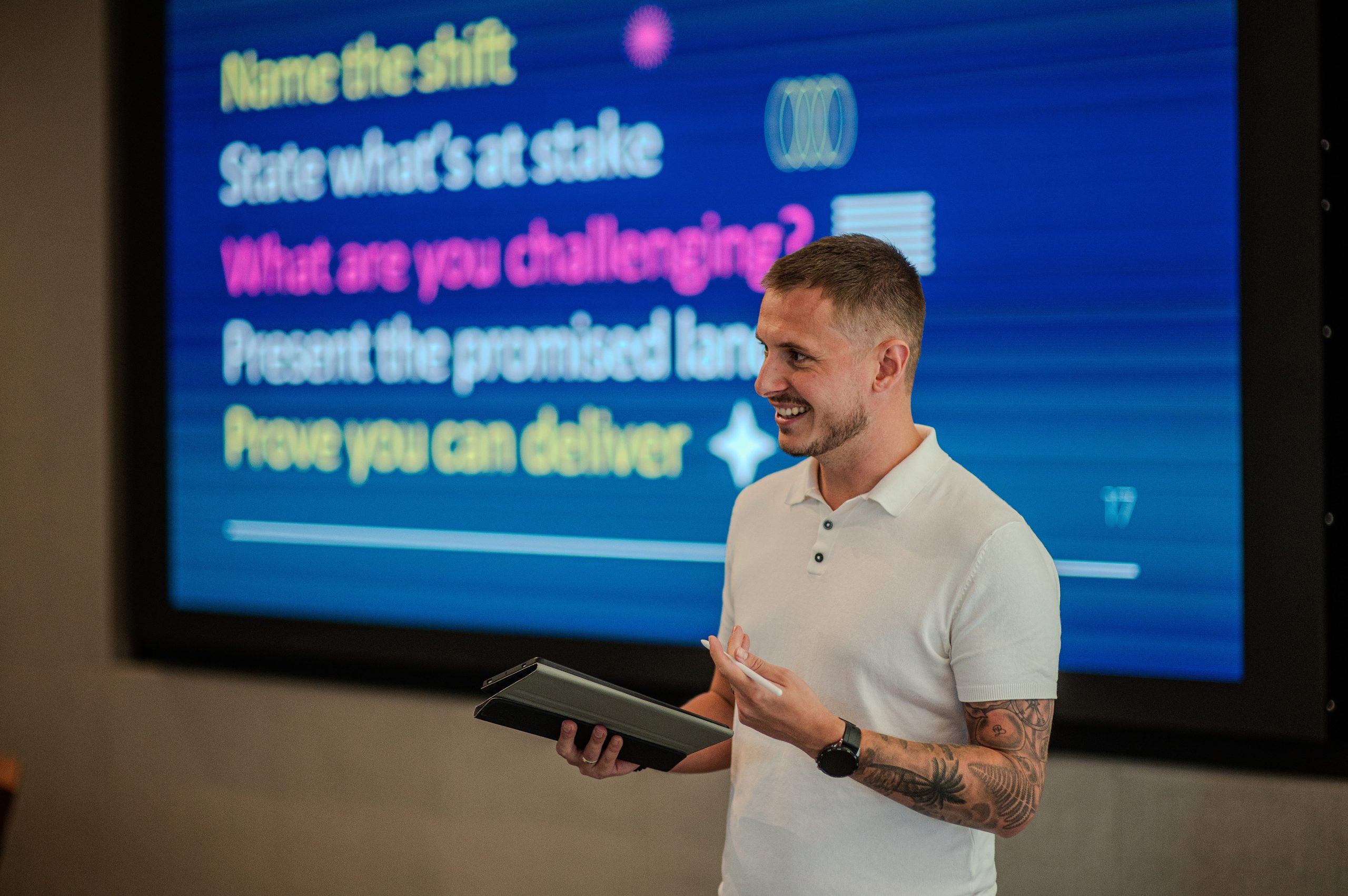 Dan Buckley presenting startup marketing strategy